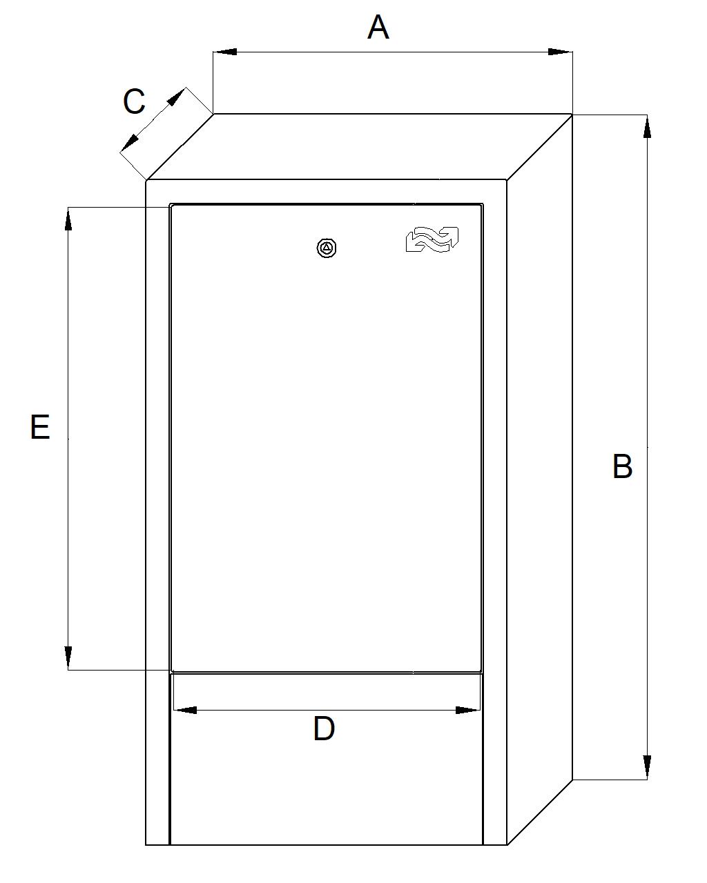 Skab væghængt H775 B380 D250 mm. RAL7035 - målerinstallation - Kompositlåge - Danfoss Enkeltrør DN20 m/m