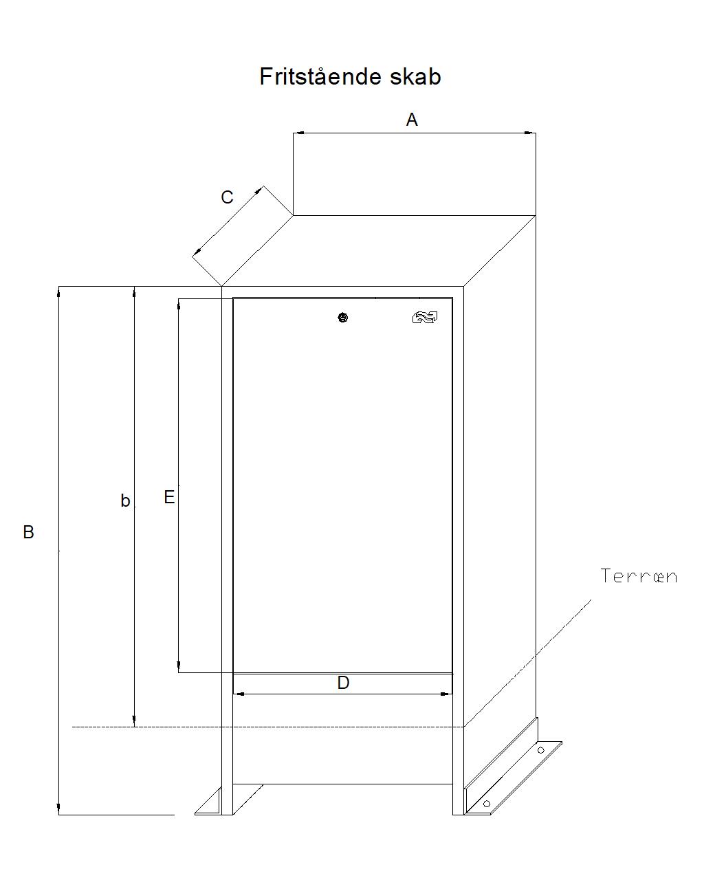 Fritstående skab b580 d350X1000mm. - RAL6006